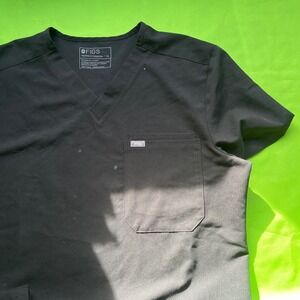 FIGS Scrub Top Black V Neck Short Sleeve Pocket XL